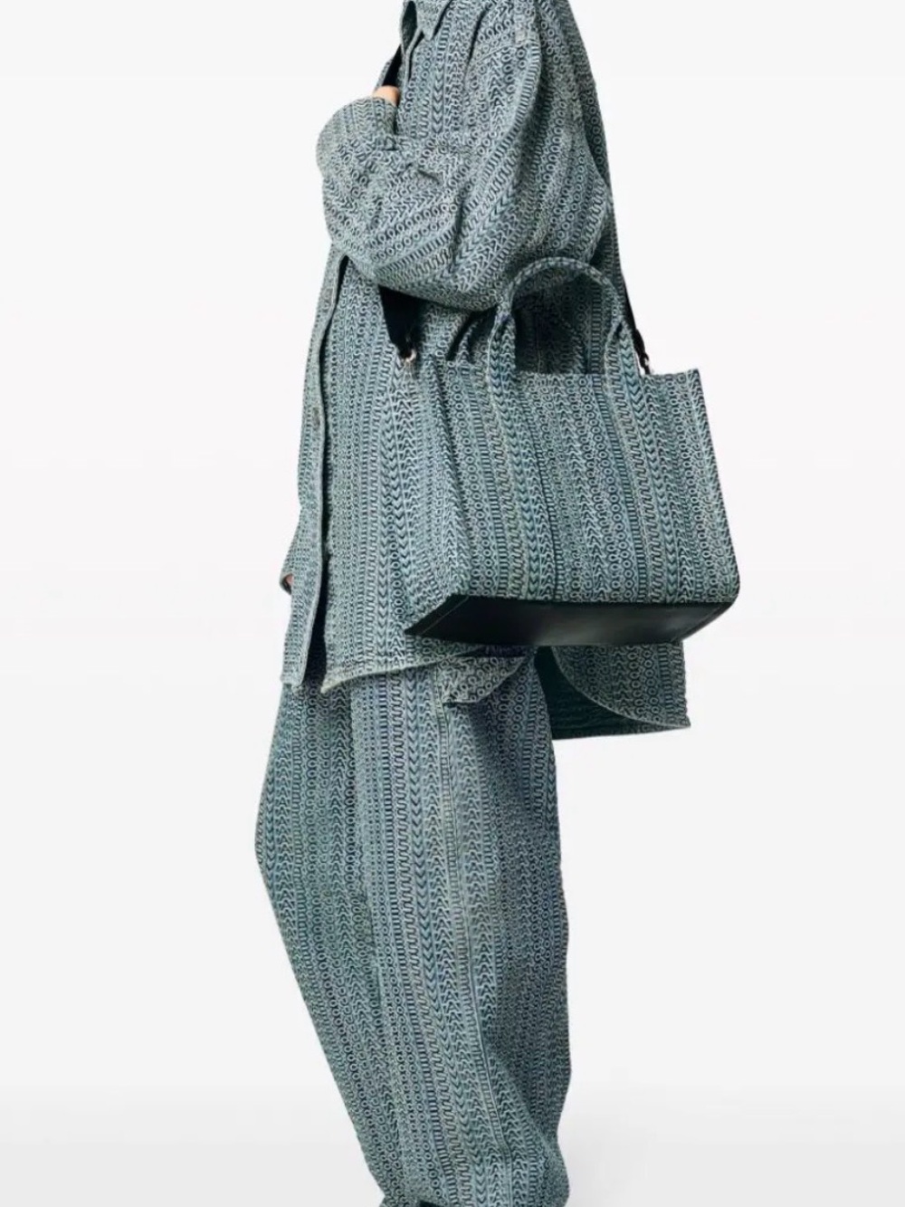 Marc Jacobs The Washed Monogram Denim Medium Tote Bag in Sun Faded Denim